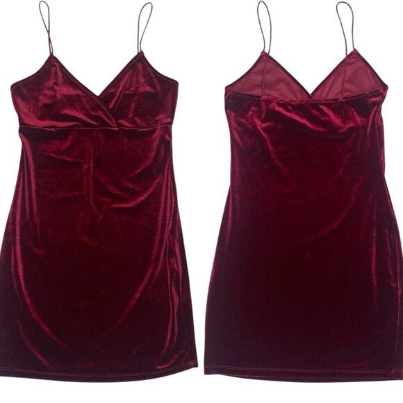 Velvet Babydoll Slip Dress‎ Womens Small Burgundy Y2K Cocktail Formal Homecoming - Picture 2 of 7